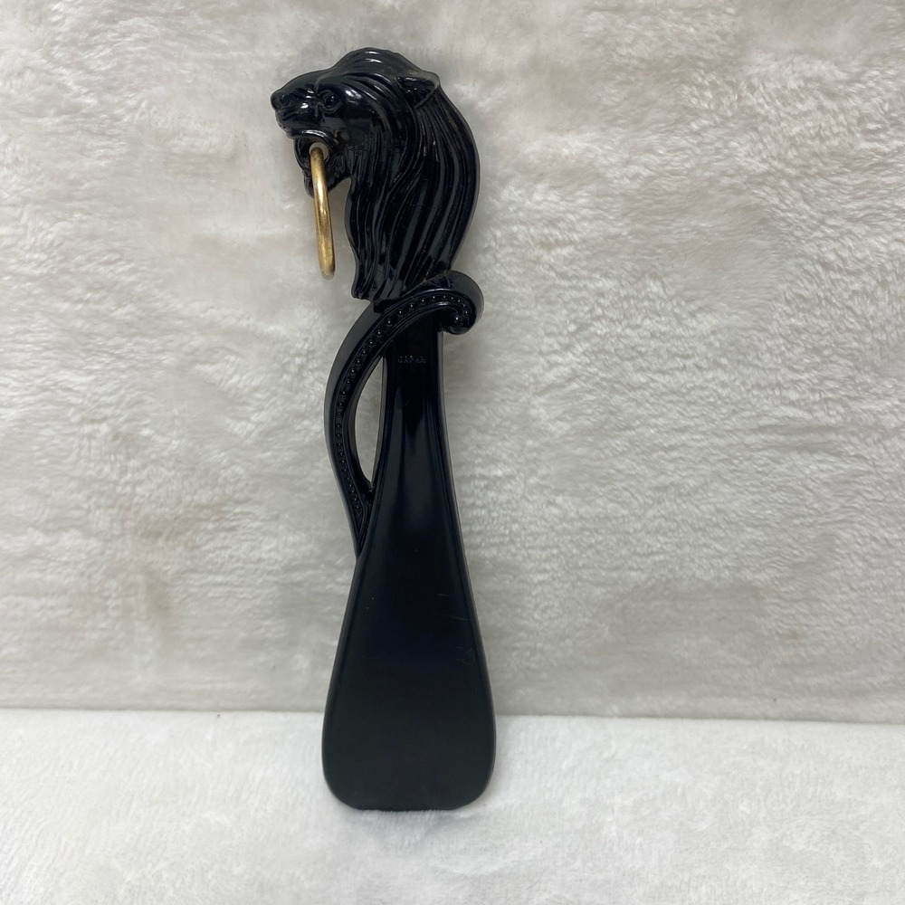 VTG Black Bakelite Lion's Head Shoe Horn Brass Ring Decorative Handle Japan - Picture 5 of 12